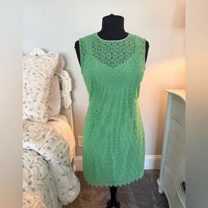Diane Von Furstenberg Mint Crochet Overlay Dress Size 6